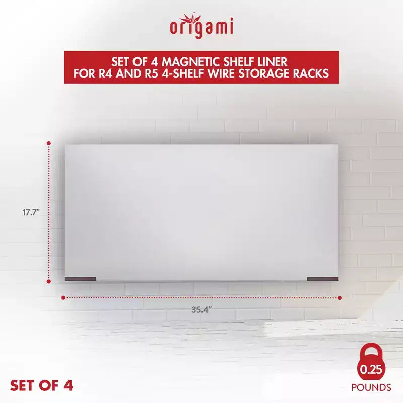 Scaffale portaoggetti pieghevole a 4 ripiani per carichi pesanti Origami con set di 4 rivestimenti magnetici per mensole in filo metallico