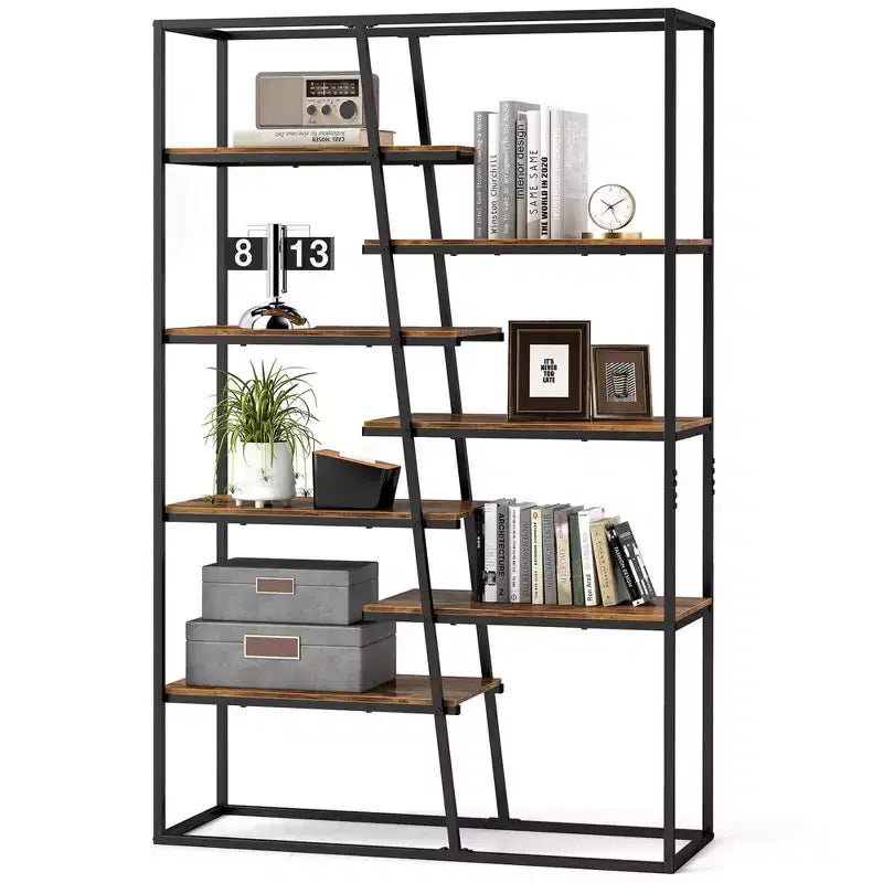 Libreria alta 71" con struttura in metallo resistente, libreria a etagere industriale a 7 ripiani