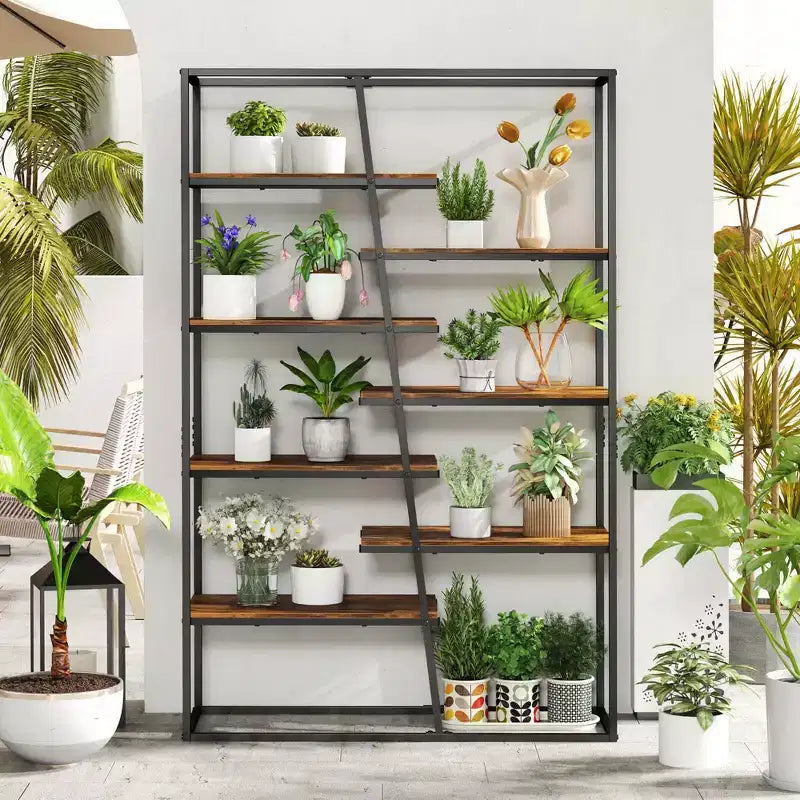 Libreria alta 71" con struttura in metallo resistente, libreria a etagere industriale a 7 ripiani