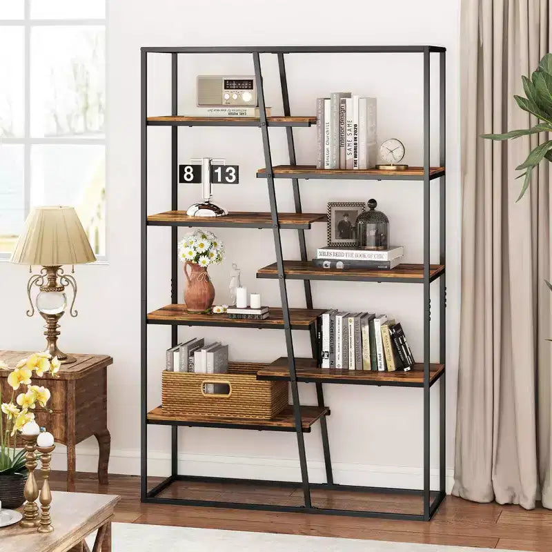 Libreria alta 71" con struttura in metallo resistente, libreria a etagere industriale a 7 ripiani