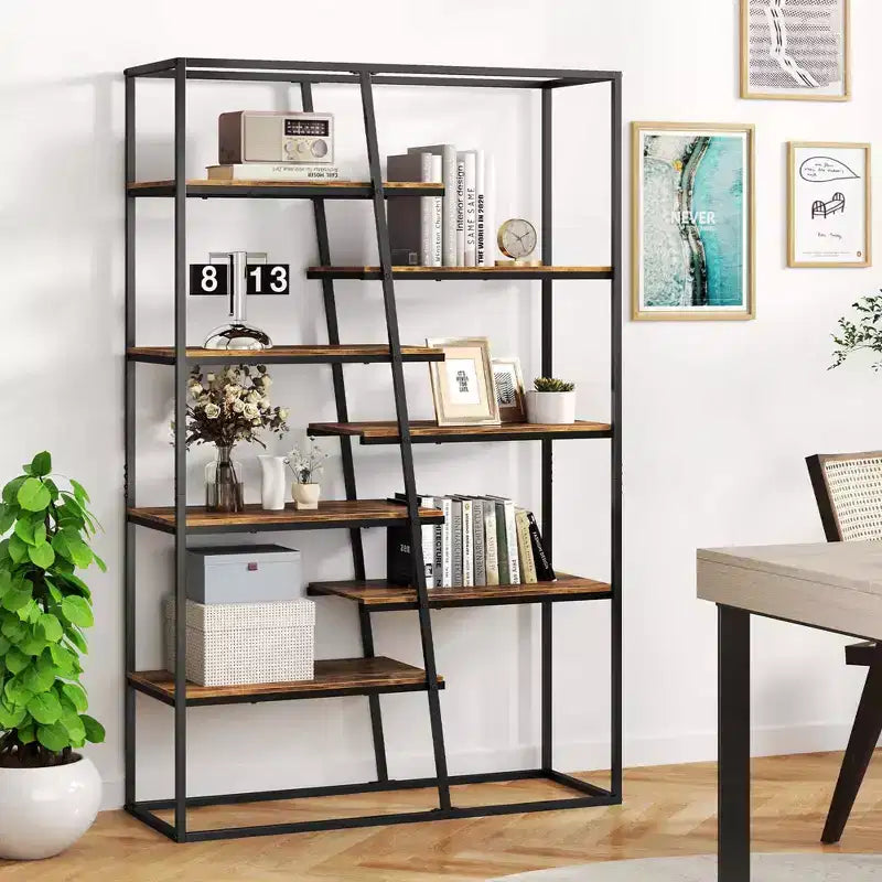 Libreria alta 71" con struttura in metallo resistente, libreria a etagere industriale a 7 ripiani