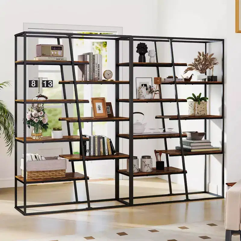 Libreria alta 71" con struttura in metallo resistente, libreria a etagere industriale a 7 ripiani
