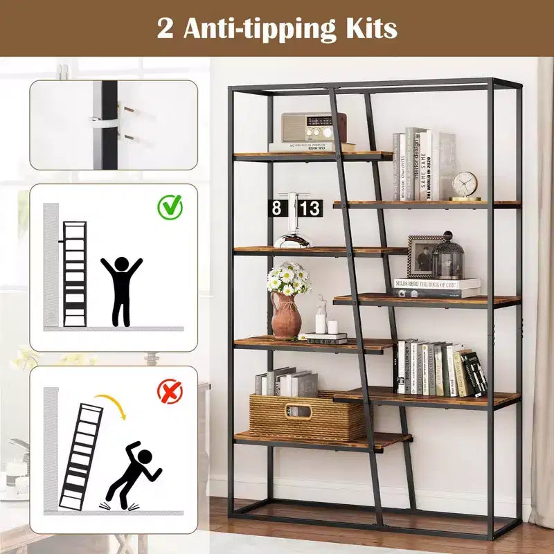 Libreria alta 71" con struttura in metallo resistente, libreria a etagere industriale a 7 ripiani