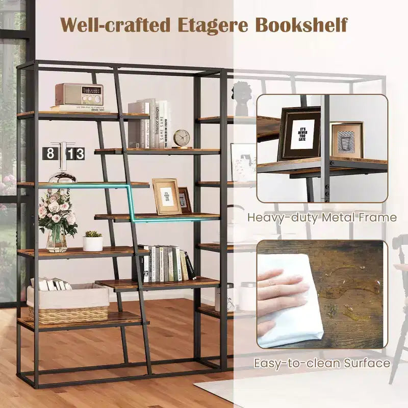 Libreria alta 71" con struttura in metallo resistente, libreria a etagere industriale a 7 ripiani