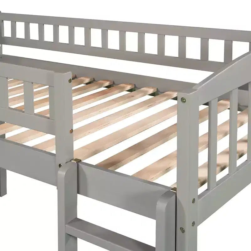 Whisen Letto a soppalco in legno con scivolo e scaletta, 196,6 cm L x 225,8 cm W, dimensione doppia