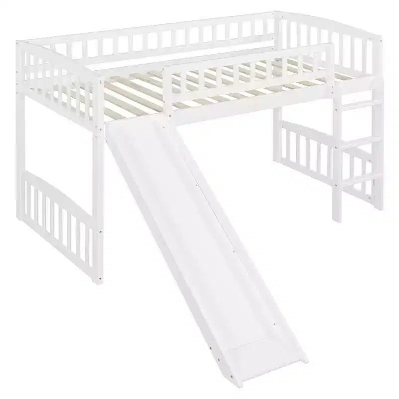 Whisen Letto a soppalco in legno con scivolo e scaletta, 196,6 cm L x 225,8 cm W, dimensione doppia