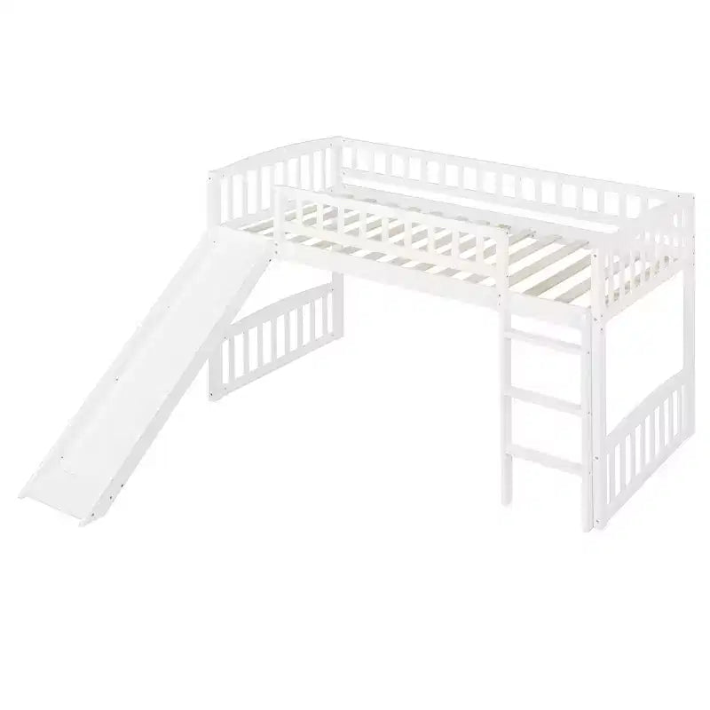 Whisen Letto a soppalco in legno con scivolo e scaletta, 196,6 cm L x 225,8 cm W, dimensione doppia