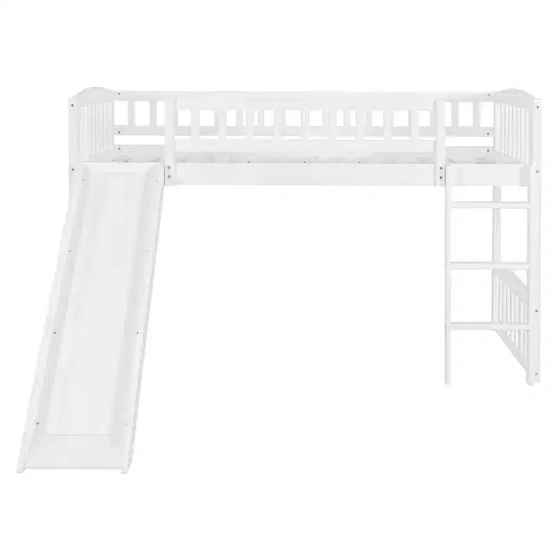 Whisen Letto a soppalco in legno con scivolo e scaletta, 196,6 cm L x 225,8 cm W, dimensione doppia