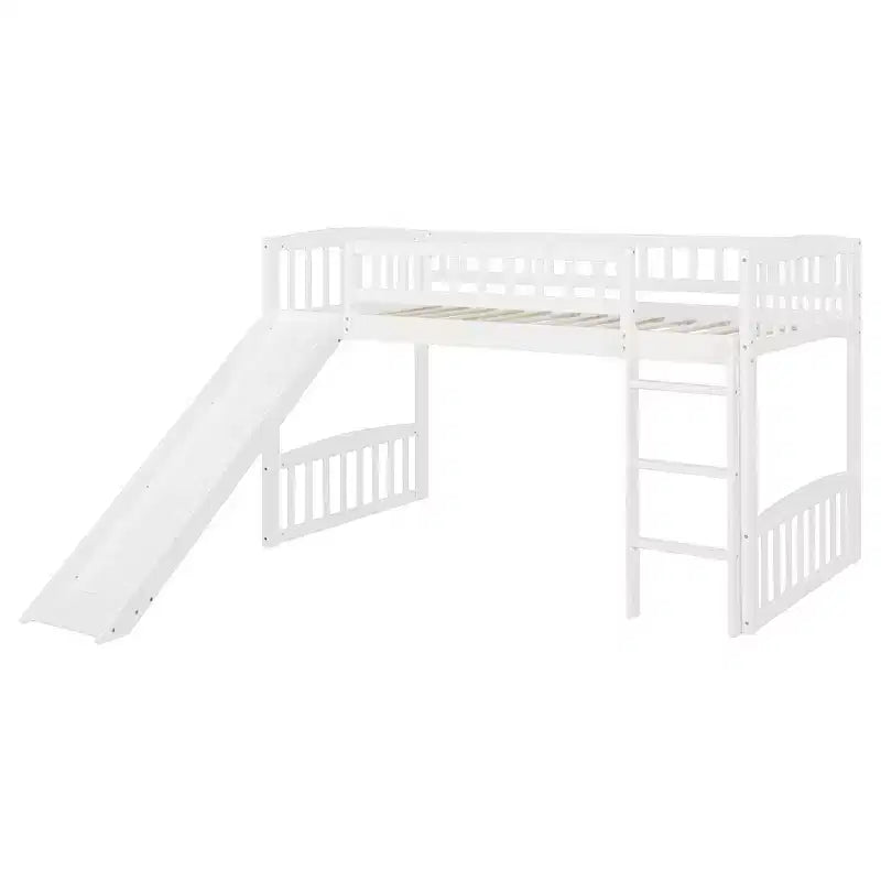 Whisen Letto a soppalco in legno con scivolo e scaletta, 196,6 cm L x 225,8 cm W, dimensione doppia