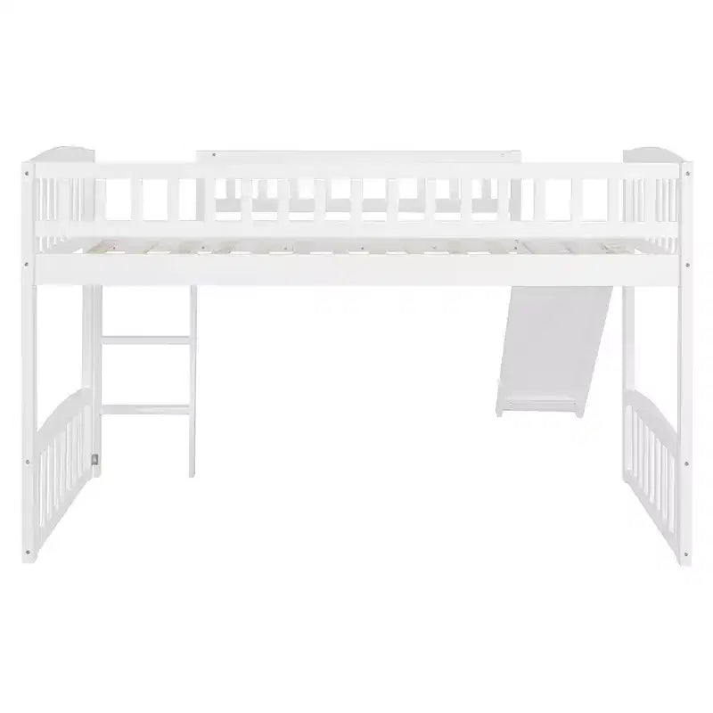 Whisen Letto a soppalco in legno con scivolo e scaletta, 196,6 cm L x 225,8 cm W, dimensione doppia