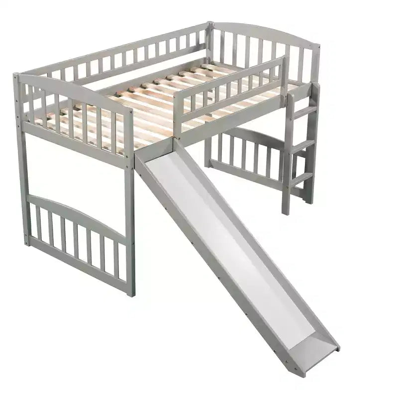 Whisen Letto a soppalco in legno con scivolo e scaletta, 196,6 cm L x 225,8 cm W, dimensione doppia