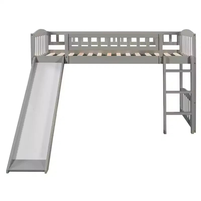 Whisen Letto a soppalco in legno con scivolo e scaletta, 196,6 cm L x 225,8 cm W, dimensione doppia