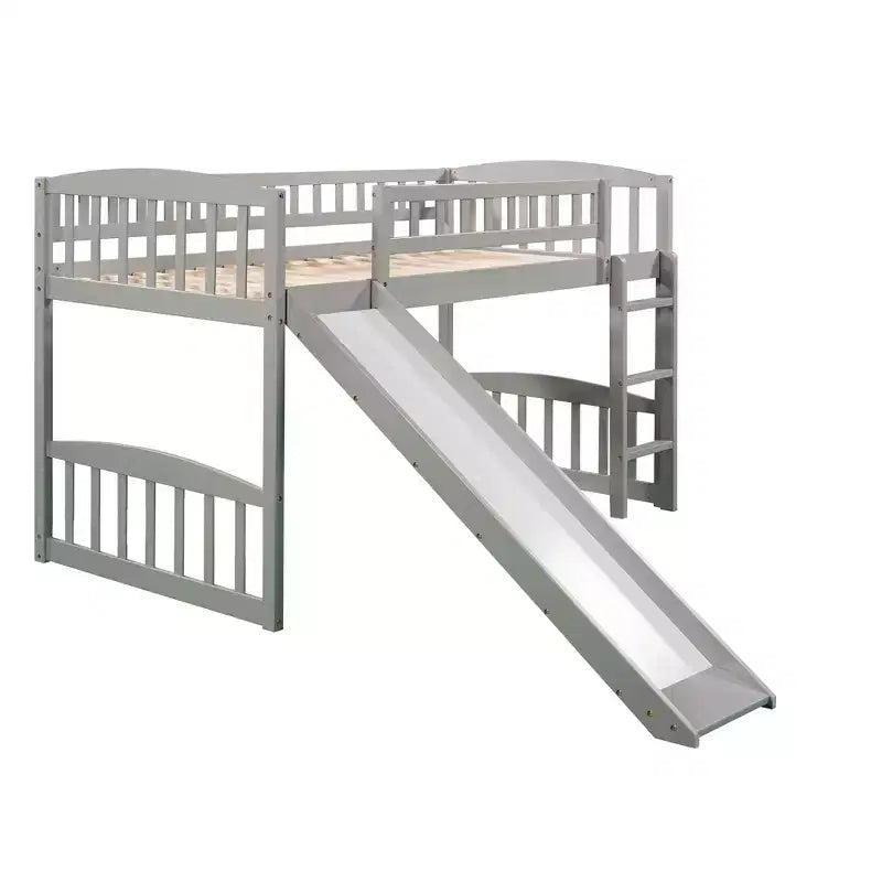 Whisen Letto a soppalco in legno con scivolo e scaletta, 196,6 cm L x 225,8 cm W, dimensione doppia