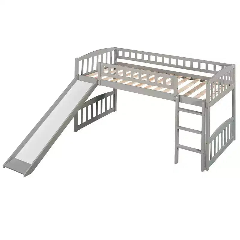 Whisen Letto a soppalco in legno con scivolo e scaletta, 196,6 cm L x 225,8 cm W, dimensione doppia