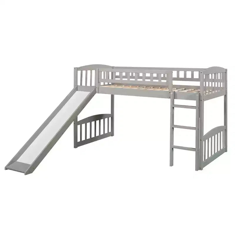 Whisen Letto a soppalco in legno con scivolo e scaletta, 196,6 cm L x 225,8 cm W, dimensione doppia
