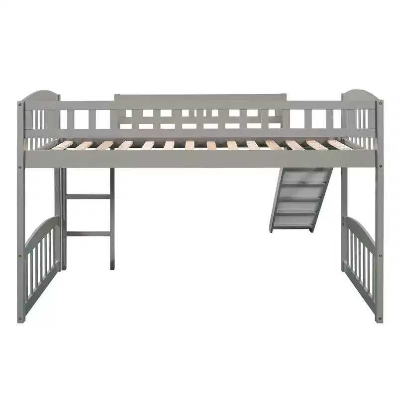 Whisen Letto a soppalco in legno con scivolo e scaletta, 196,6 cm L x 225,8 cm W, dimensione doppia