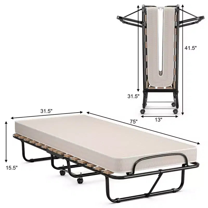 Letto Pieghevole Pieghevole per Ospiti con Materasso in Memory Foam Fabbricato in Italia