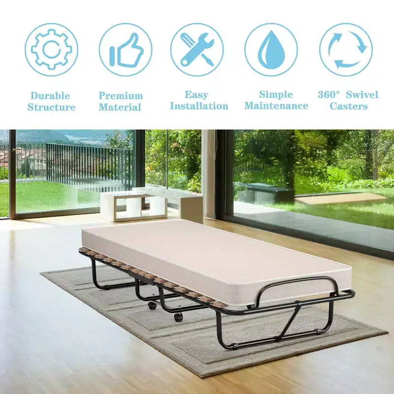 Letto Pieghevole Pieghevole per Ospiti con Materasso in Memory Foam Fabbricato in Italia