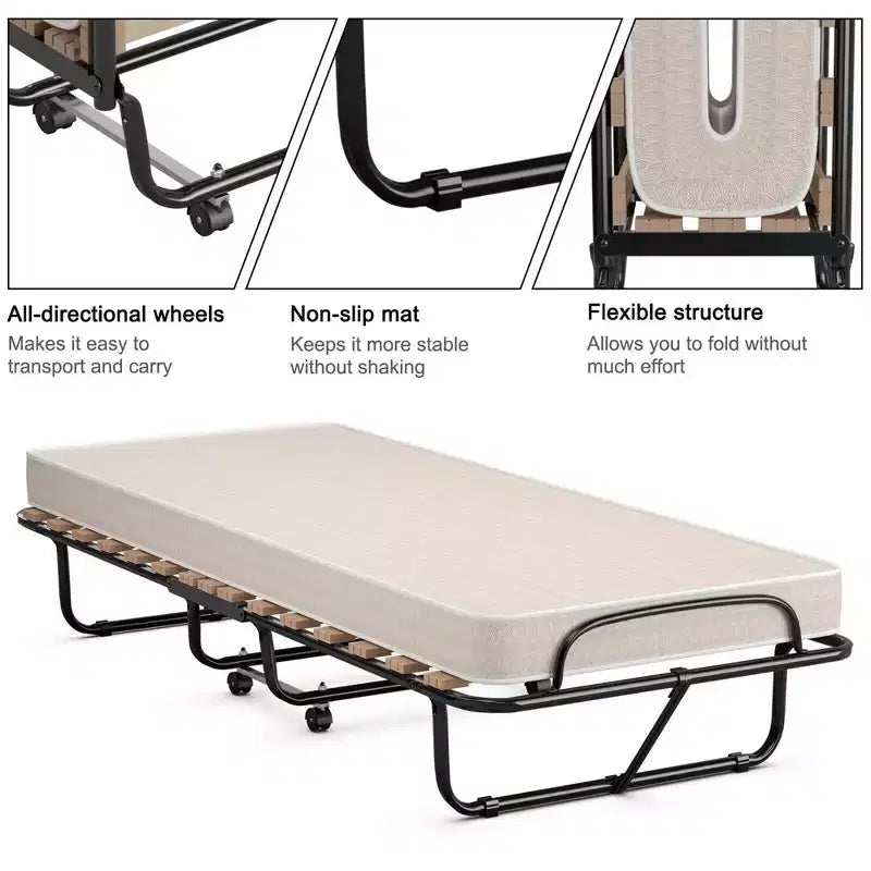 Letto Pieghevole Pieghevole per Ospiti con Materasso in Memory Foam Fabbricato in Italia