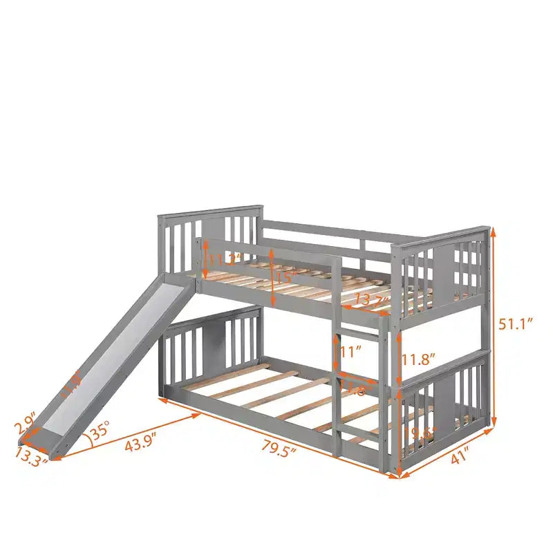 Letto a castello Whisen Twin Over Twin con scivolo e scaletta, Progettato per la tua sicurezza