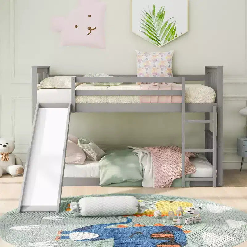 Letto a castello Whisen Twin Over Twin con scivolo e scaletta, Progettato per la tua sicurezza