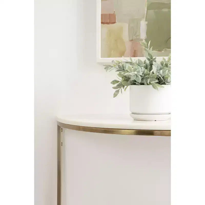 Tavolo Consolle Semicircolare in Marmo Kate and Laurel Dorrah, 71x35.5x76 cm, Bianco