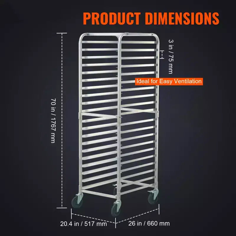 VEVOR Carrello Portateglie a 20 Livelli, Carrello Portateglie Commerciale con Ruote Freno, Carrello di Stoccaggio in Alluminio per Teglie Mezze e Intere, 66 x 51,8 x 177,8 cm