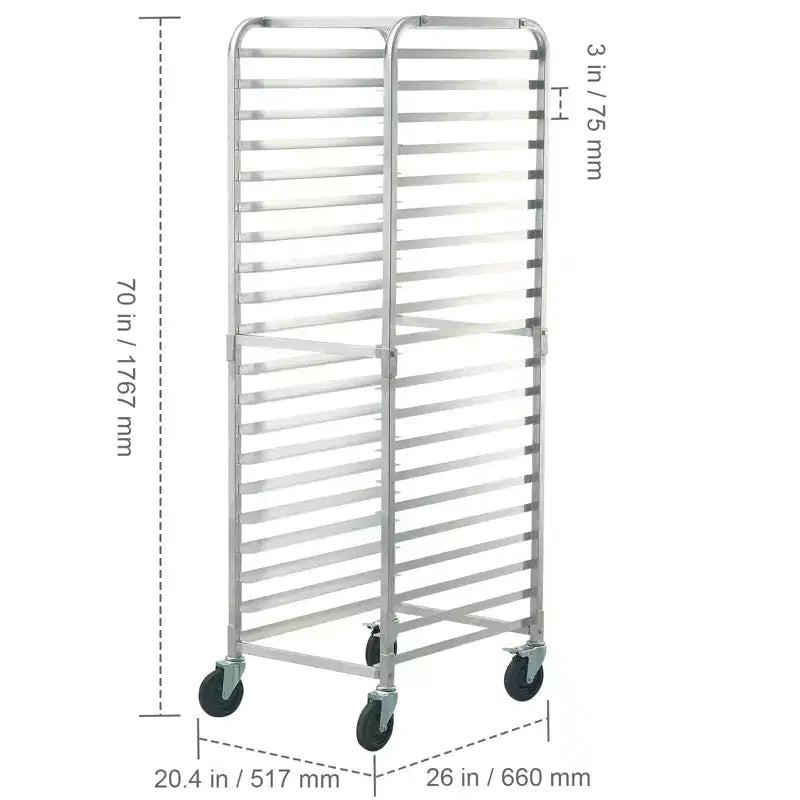 VEVOR Carrello Portateglie a 20 Livelli, Carrello Portateglie Commerciale con Ruote Freno, Carrello di Stoccaggio in Alluminio per Teglie Mezze e Intere, 66 x 51,8 x 177,8 cm