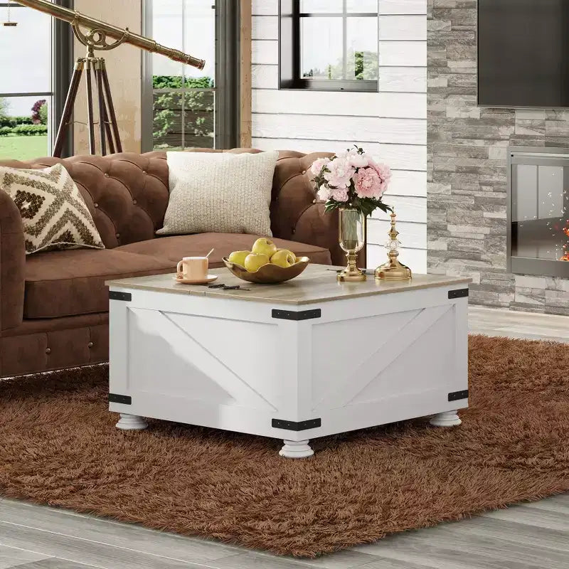 GALAXHERO Tavolino da caffè, Tavolino quadrato in legno con piano a ribalta per soggiorno e camera da letto con vano portaoggetti nascosto, 31,5