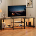 Acekool 67 Inch TV Stand with LED Lights, Power Outlets & 4 Open Shelves, Grey Media Console for 55/65/75 Inch TV, Corner Entertainment Center