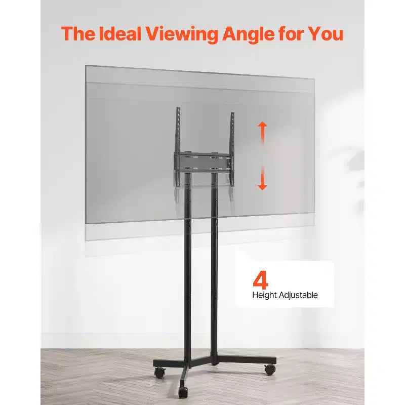 Supporto TV VEVOR su ruote, Carrello TV mobile per schermi da 32-65 pollici, Regolabile in altezza, Supporto monitor portatile con ruote, Capacità di carico fino a 40 kg, Nero