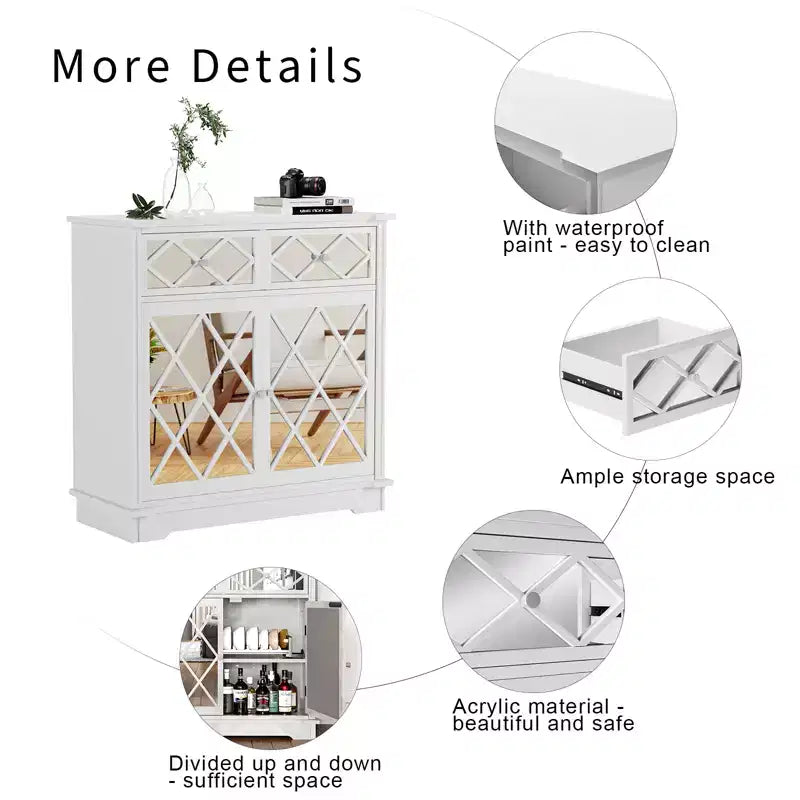 Credenza a buffet Accent con 2 ante a specchio decorative e 2 cassetti estraibili, mobile contenitore moderno per soggiorno, camera da letto