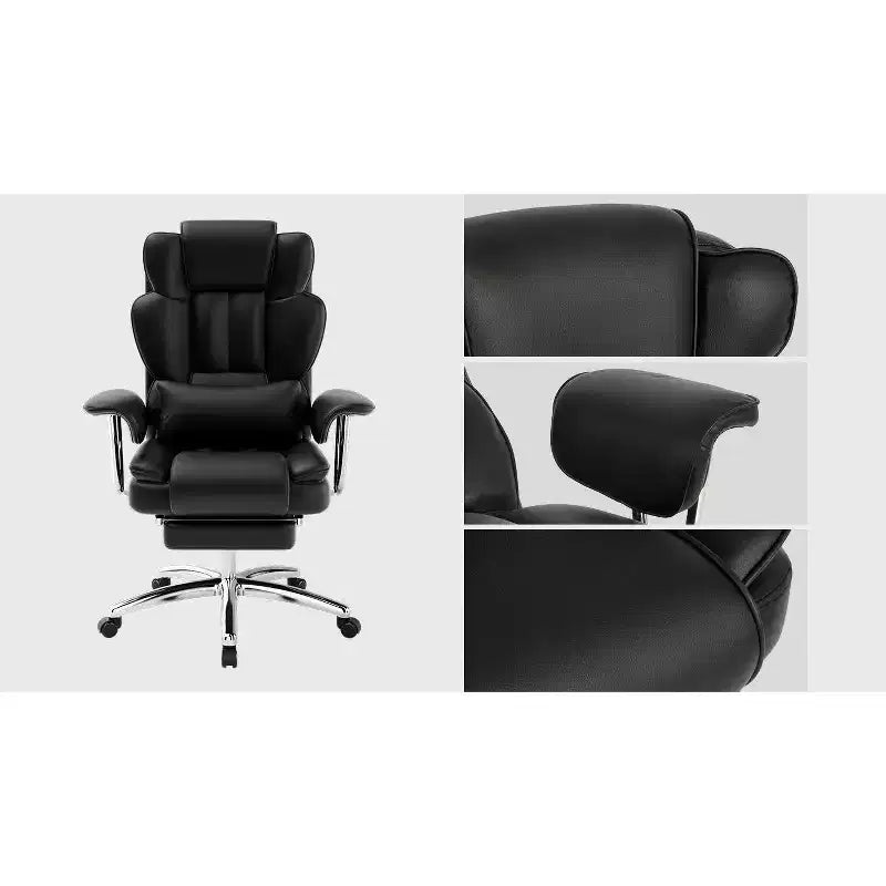 Sedia da ufficio direzionale Ora Maison Big and Tall, in pelle, schienale alto ergonomico con poggiapiedi, nera