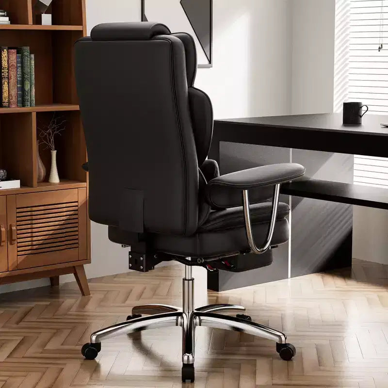 Sedia da ufficio direzionale Ora Maison Big and Tall, in pelle, schienale alto ergonomico con poggiapiedi, nera