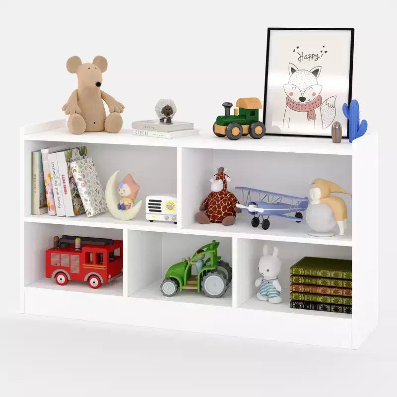 Scaffale in legno a 5 sezioni su 2 livelli, libreria a giorno per bambini con organizer per giocattoli per sala giochi, asilo nido, aula scolastica, scuola materna