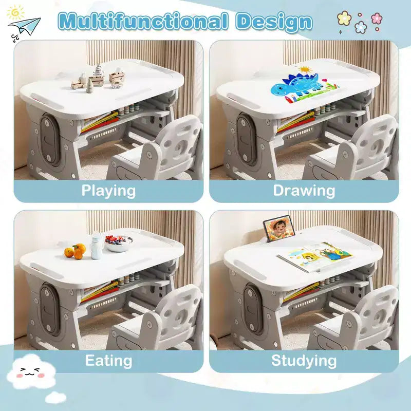 Set Tavolo e Sedie per Bambini Regolabile in Altezza, Tavolo da Disegno per Bambini con Leggio