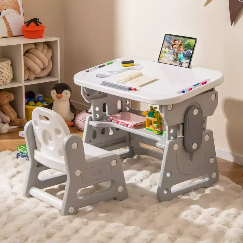 Set Tavolo e Sedie per Bambini Regolabile in Altezza, Tavolo da Disegno per Bambini con Leggio