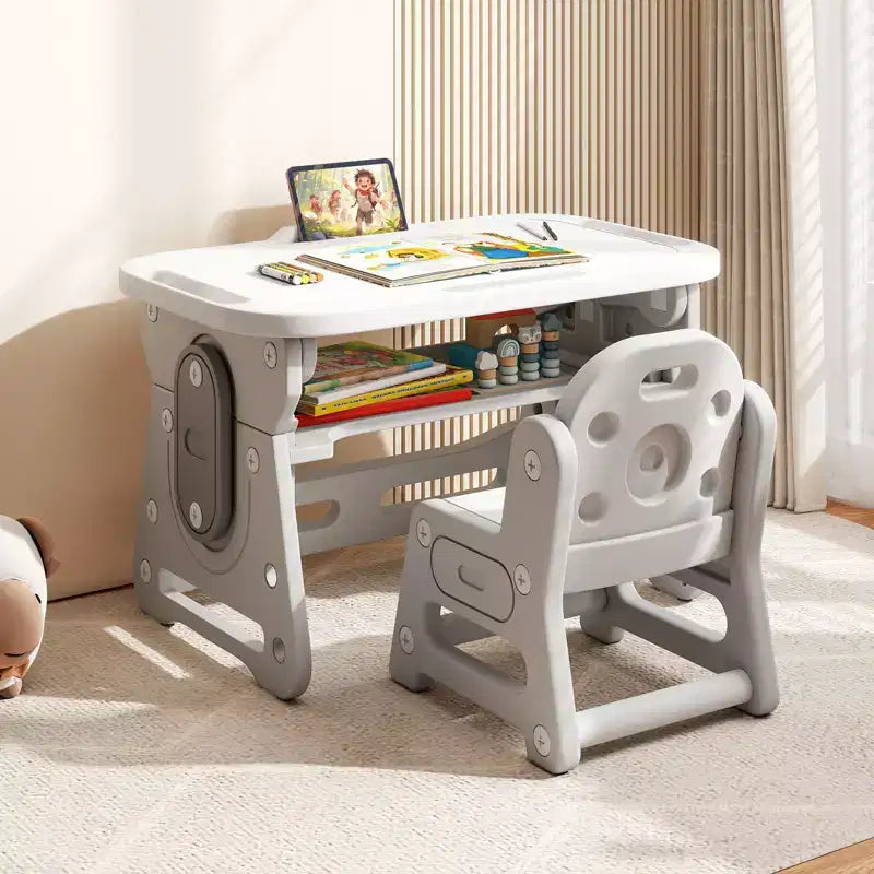 Set Tavolo e Sedie per Bambini Regolabile in Altezza, Tavolo da Disegno per Bambini con Leggio