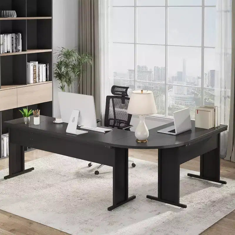 Scrivania grande a L da 83 pollici, scrivania direzionale reversibile, workstation angolare moderna per computer per l'ufficio di casa, nera