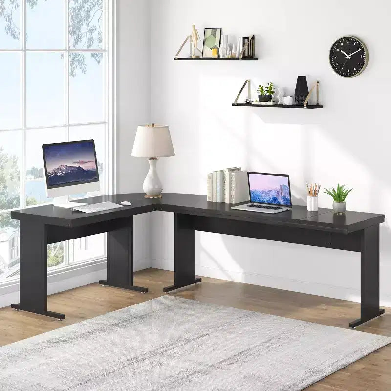 Scrivania grande a L da 83 pollici, scrivania direzionale reversibile, workstation angolare moderna per computer per l'ufficio di casa, nera