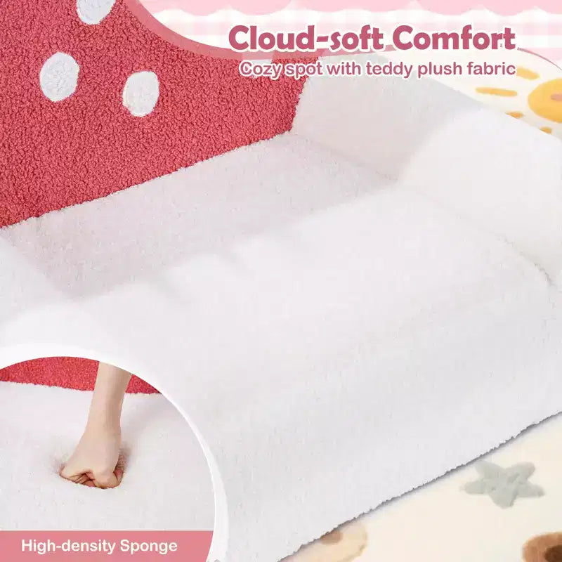 Divano per bambini, divano in schiuma per bambini con rivestimento in morbido pile Teddy lavabile in lavatrice rosa + beige
