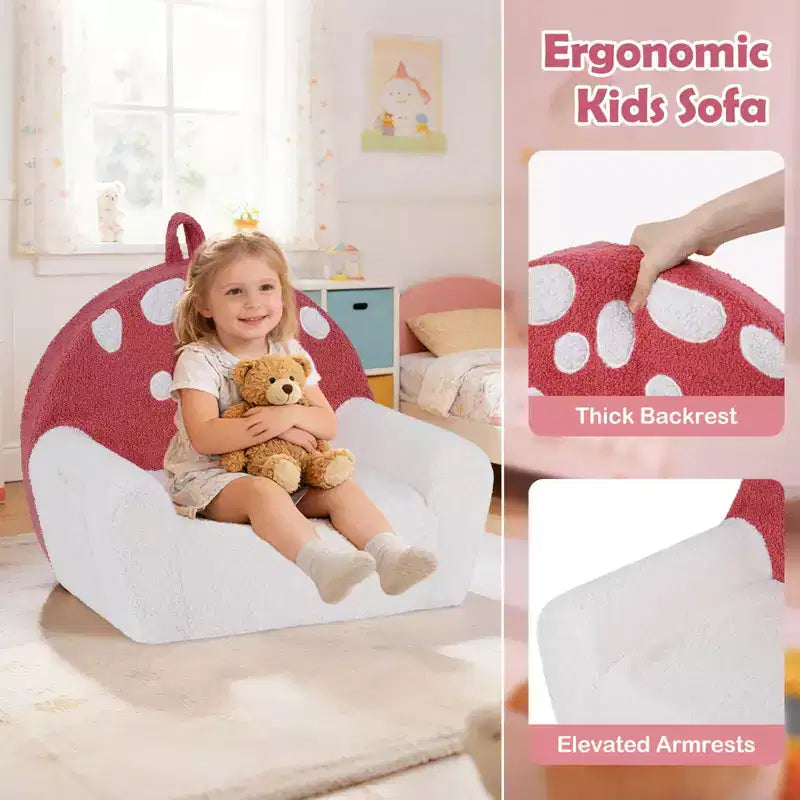 Divano per bambini, divano in schiuma per bambini con rivestimento in morbido pile Teddy lavabile in lavatrice rosa + beige