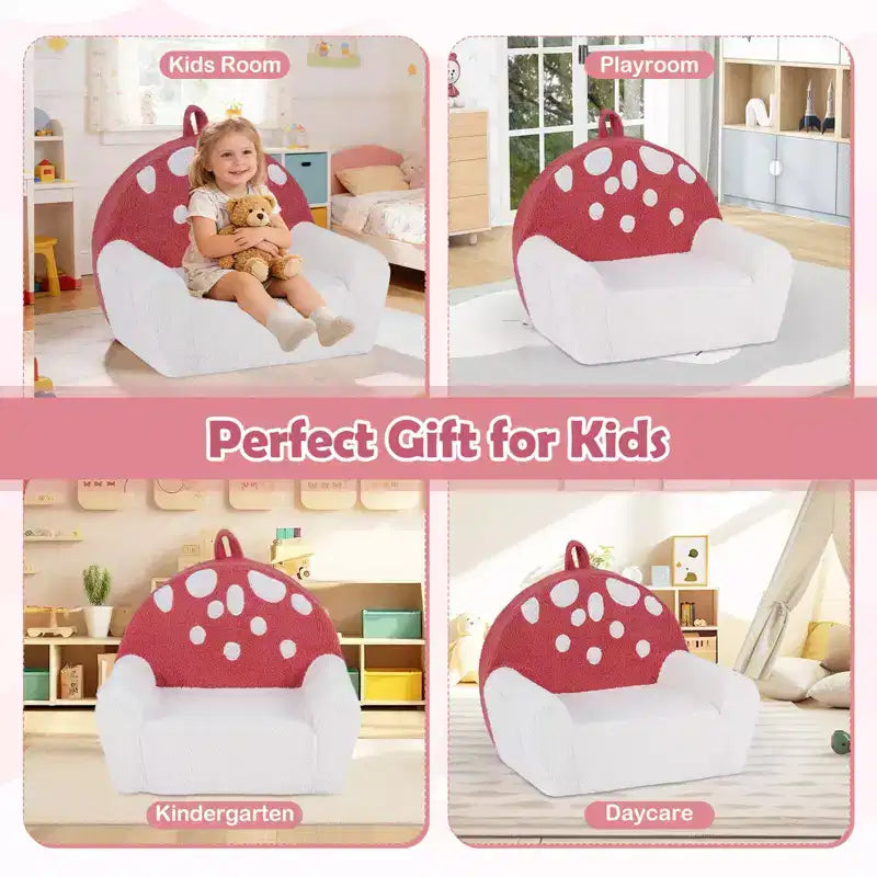 Divano per bambini, divano in schiuma per bambini con rivestimento in morbido pile Teddy lavabile in lavatrice rosa + beige