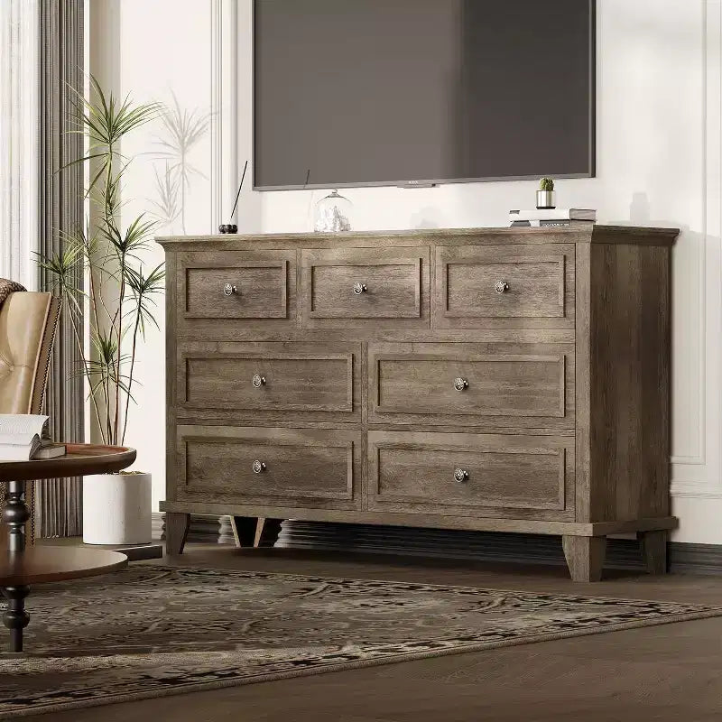 Cassettiera moderna a 7 cassetti per camera da letto Ampio comò Cassetti con ampio spazio Piano in legno resistente all'acqua Maniglie in metallo Scrivania ispessita
