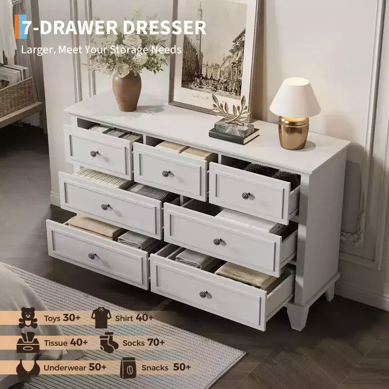 Cassettiera moderna a 7 cassetti per camera da letto Ampio comò Cassetti con ampio spazio Piano in legno resistente all'acqua Maniglie in metallo Scrivania ispessita