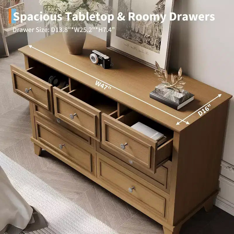 Cassettiera moderna a 7 cassetti per camera da letto Ampio comò Cassetti con ampio spazio Piano in legno resistente all'acqua Maniglie in metallo Scrivania ispessita