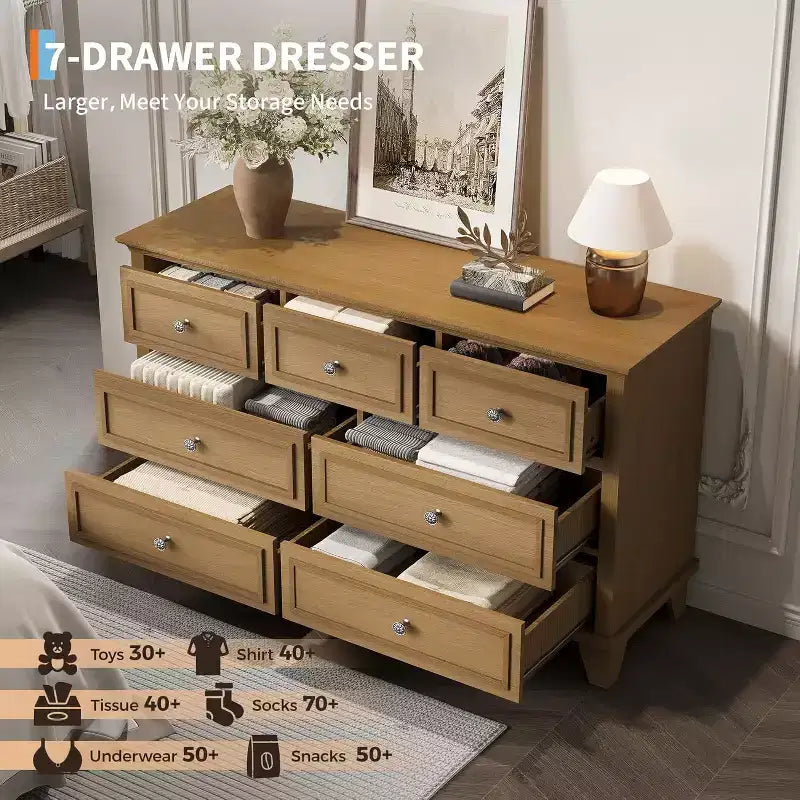 Cassettiera moderna a 7 cassetti per camera da letto Ampio comò Cassetti con ampio spazio Piano in legno resistente all'acqua Maniglie in metallo Scrivania ispessita