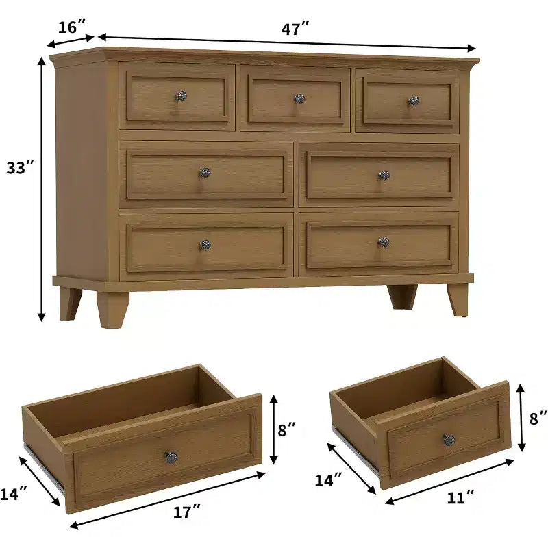 Cassettiera moderna a 7 cassetti per camera da letto Ampio comò Cassetti con ampio spazio Piano in legno resistente all'acqua Maniglie in metallo Scrivania ispessita