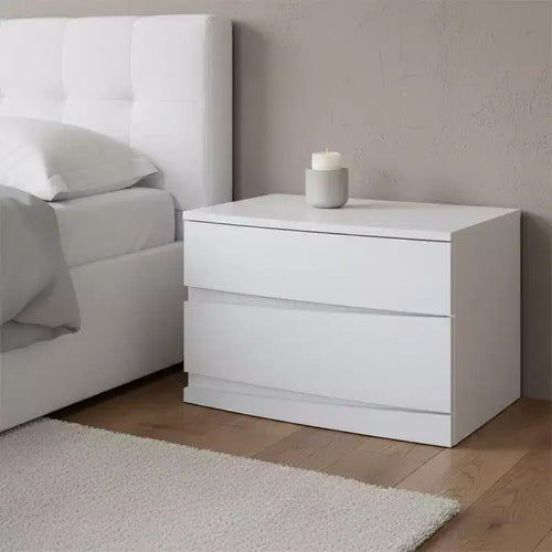 Comodino a specchio in legno lavorato bianco con due cassetti 17