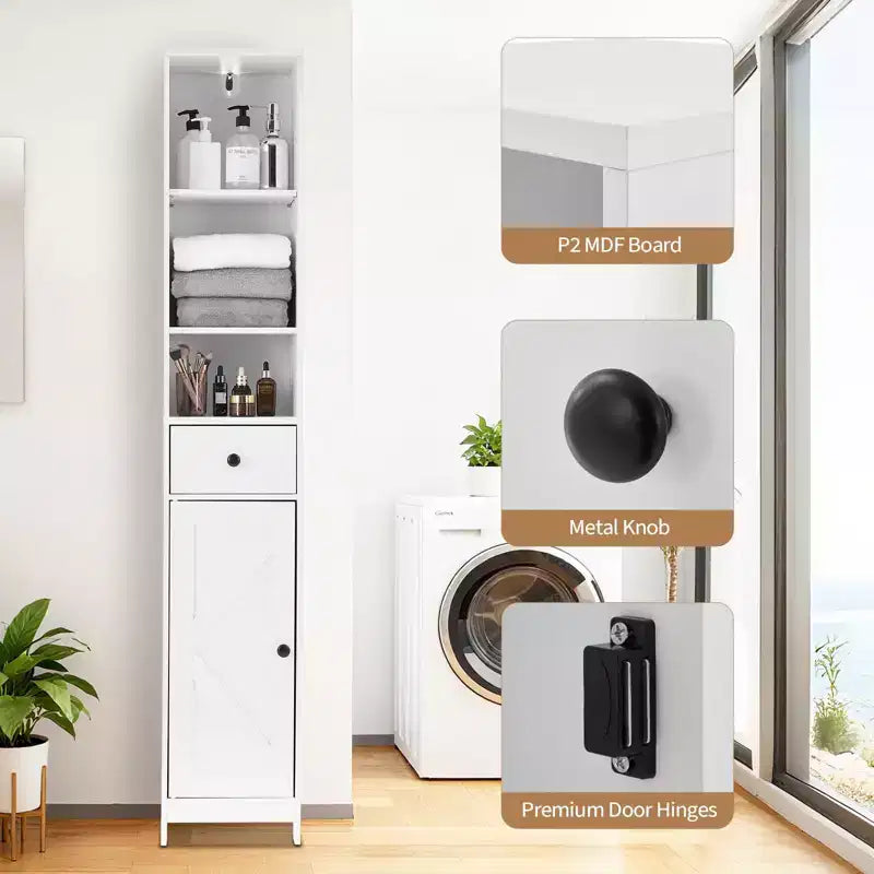 Mobiletto da bagno alto e stretto, armadietto contenitore sottile da 66,9 pollici, organizer indipendente resistente all'acqua per piccoli spazi